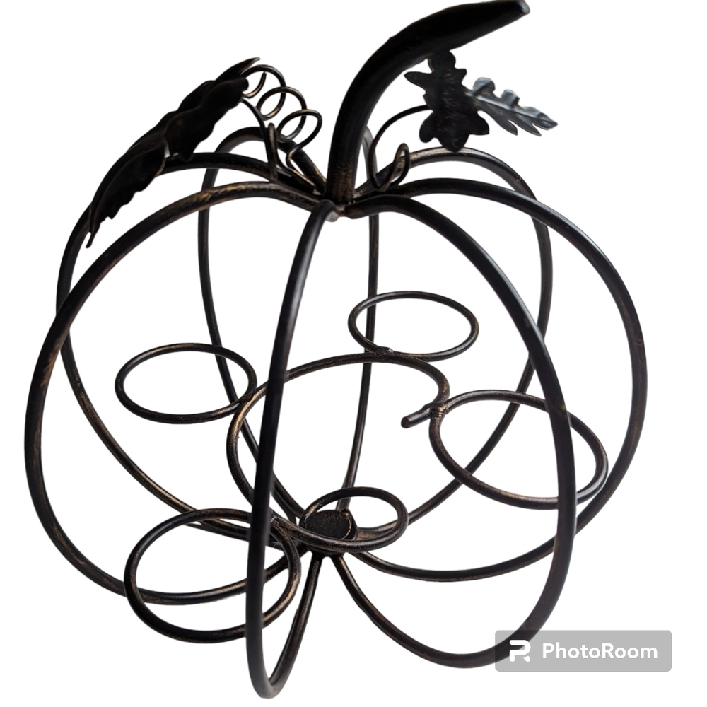 Pumpkin Candle Holder Decorative Metal Sculpture Black Bronze Fall Harvest Decor
